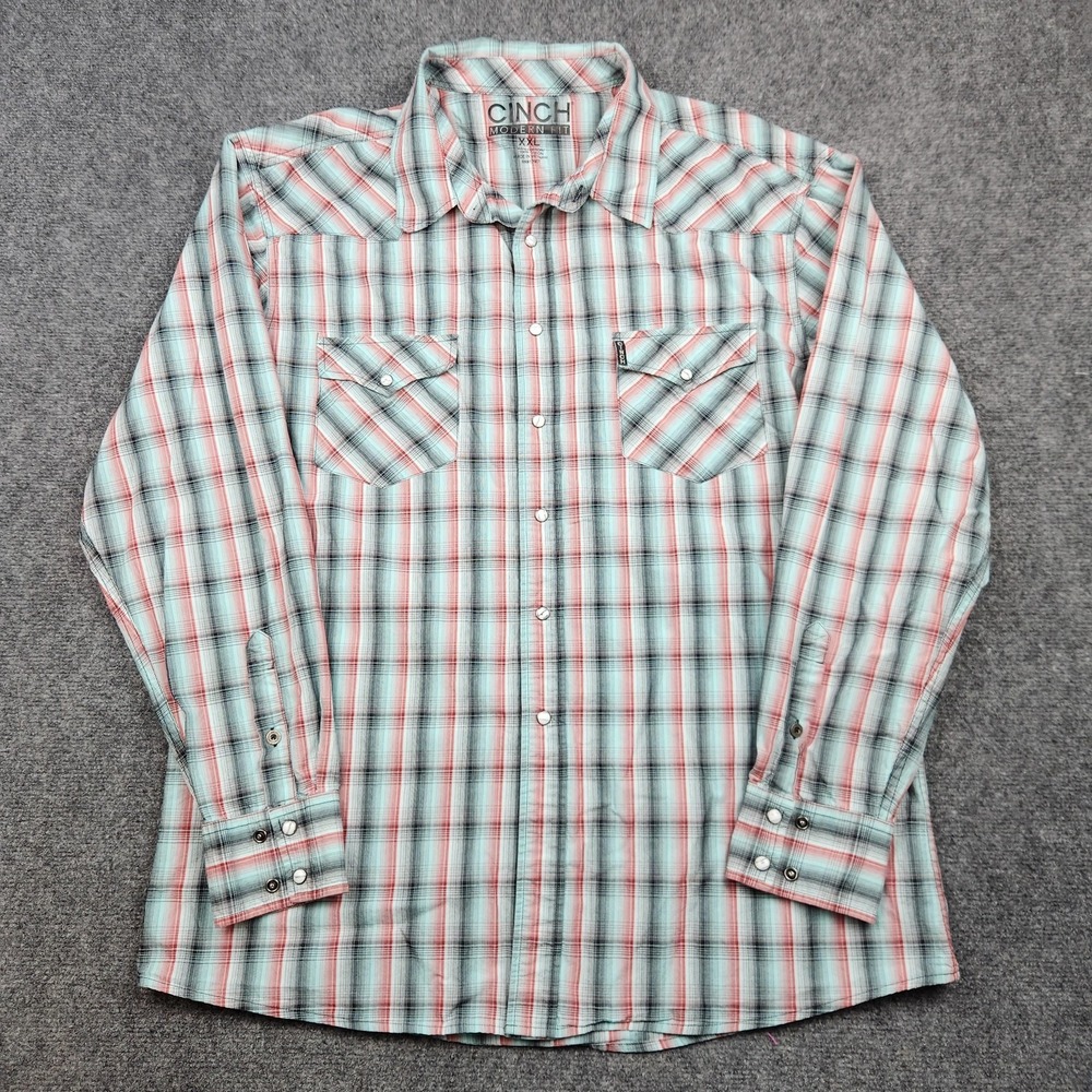 Cinch‎ Modern Fit Shirt Mens 2XL Plaid Western Pearl Snap Long Sleeve Cowboy